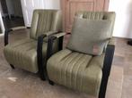 leren fauteuils met stalen frame - groen leer - Echt leer,, Huis en Inrichting, Fauteuils, Nieuw, Ophalen of Verzenden, Industrieel
