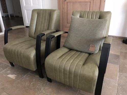 leren fauteuils met stalen frame - groen leer - Echt leer,, Huis en Inrichting, Fauteuils, 50 tot 75 cm, 75 tot 100 cm, Nieuw