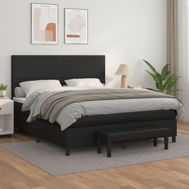 vidaXL Boxspring met matras kunstleer zwart 180x200 cm, Huis en Inrichting, Slaapkamer | Bedden, 80 cm, 200 cm, Zwart, Eenpersoons