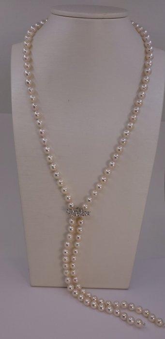 Halsketting 7x7,5mm Double Akoya parels, Zilver, Sieraden, Tassen en Uiterlijk, Kettingen