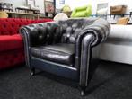 Chesterfield Maarssen Zwart Leren Chesterfield Club Fauteuil, Ophalen, Zo goed als nieuw, Leer, Chesterfield