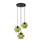 Retro hanglamp zwart met groen glas 3-lichts - Denise, Nieuw, Glas, Retro, 75 cm of meer