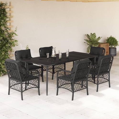 vidaXL 7-delige Tuinset met kussens poly rattan zwart, Tuin en Terras, Tuinsets en Loungesets, Tuinset, Nieuw, 6 zitplaatsen, Rotan