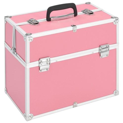 vidaXL Make-up koffer 38x23x34 cm aluminium roze, Sieraden, Tassen en Uiterlijk, Toilettassen, Roze, Nieuw, Verzenden