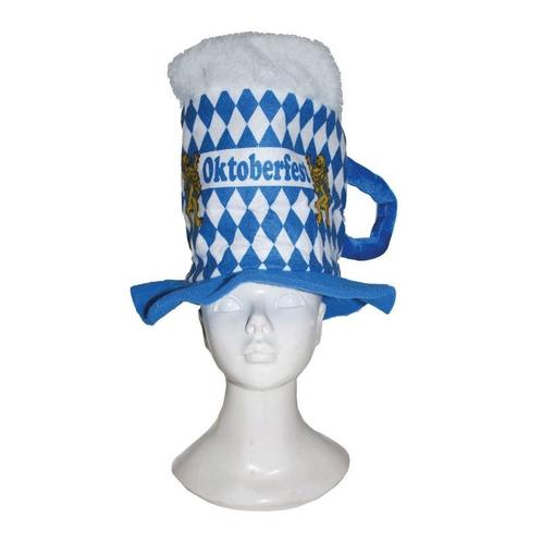 Blauwe/witte ruitjes bierfeest/oktoberfest hoed bierglas v.., Hobby en Vrije tijd, Feestartikelen, Ophalen of Verzenden
