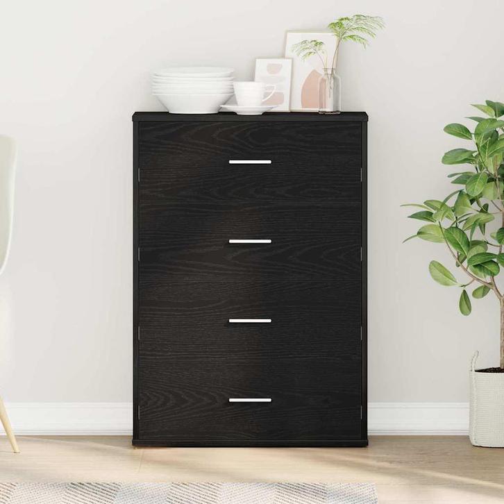 vidaXL Dressoir met lade Zwart eiken 60 x 31 x 84 cm Bewerkt, Huis en Inrichting, Kasten | Dressoirs, Nieuw, Minder dan 50 cm