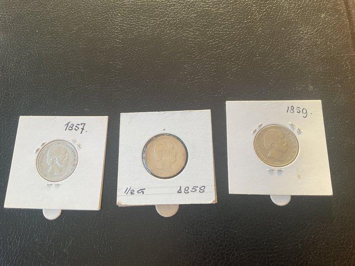 Nederland. Willem III. 1/2 Gulden 1857-1858-1859 (Zonder, Postzegels en Munten, Munten | Nederland