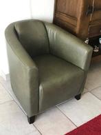 Leren fauteuil met houten poten - groen leer, Huis en Inrichting, Fauteuils, Nieuw, Ophalen of Verzenden, Landelijk, 50 tot 75 cm