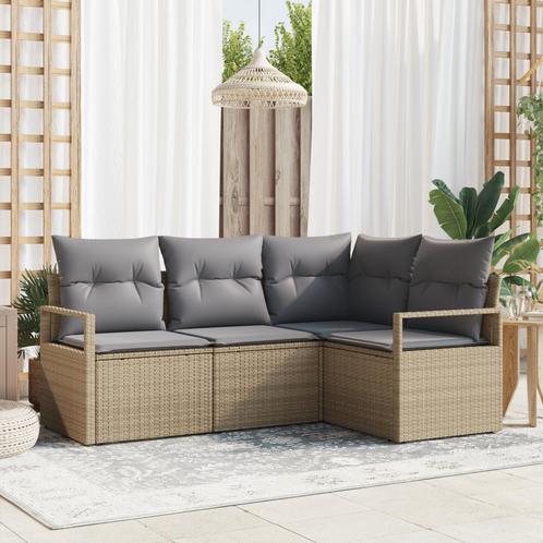 vidaXL 4-delige tuinbank set met kussens in beige poly, Tuin en Terras, Tuinsets en Loungesets, Nieuw, Rotan, Verzenden