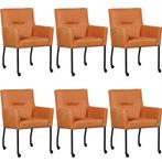 Set van 6 Oranje leren moderne eetkamerstoelen - Kenia Leer, Huis en Inrichting, Stoelen, Nieuw, Vijf, Zes of meer stoelen, Eigentijds