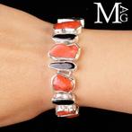 Zilveren armband met rode koraal en zwarte toermalijn -