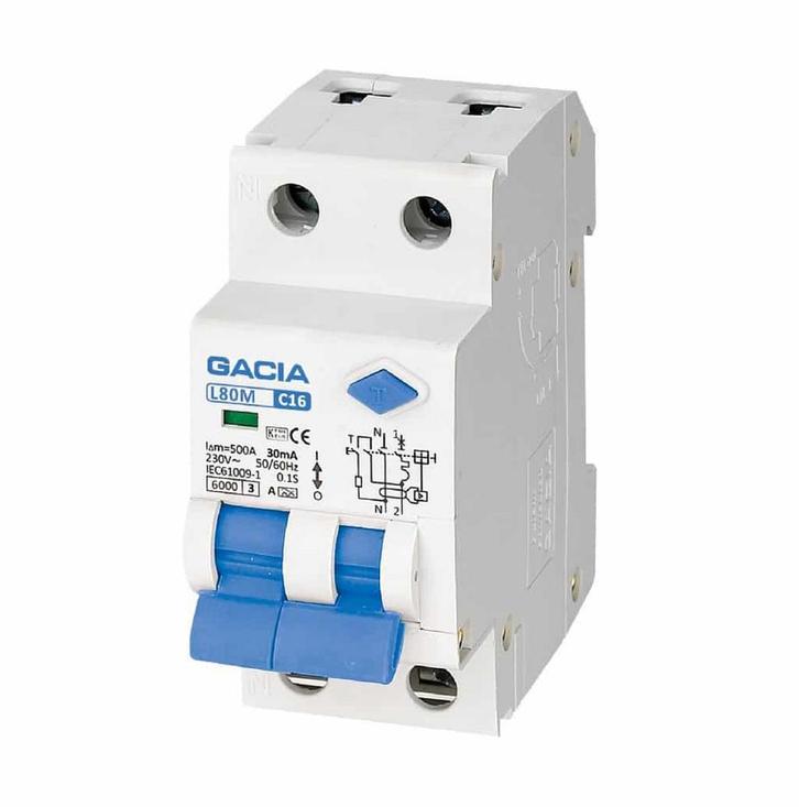 Gacia aardlekautomaat C 25A 1P+N 30mA - L80M-C25, Doe-het-zelf en Verbouw, Elektra en Kabels, Ophalen of Verzenden