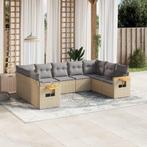 vidaXL 9-delige Loungeset met kussens poly rattan beige, Verzenden, Nieuw, Rotan, Loungeset