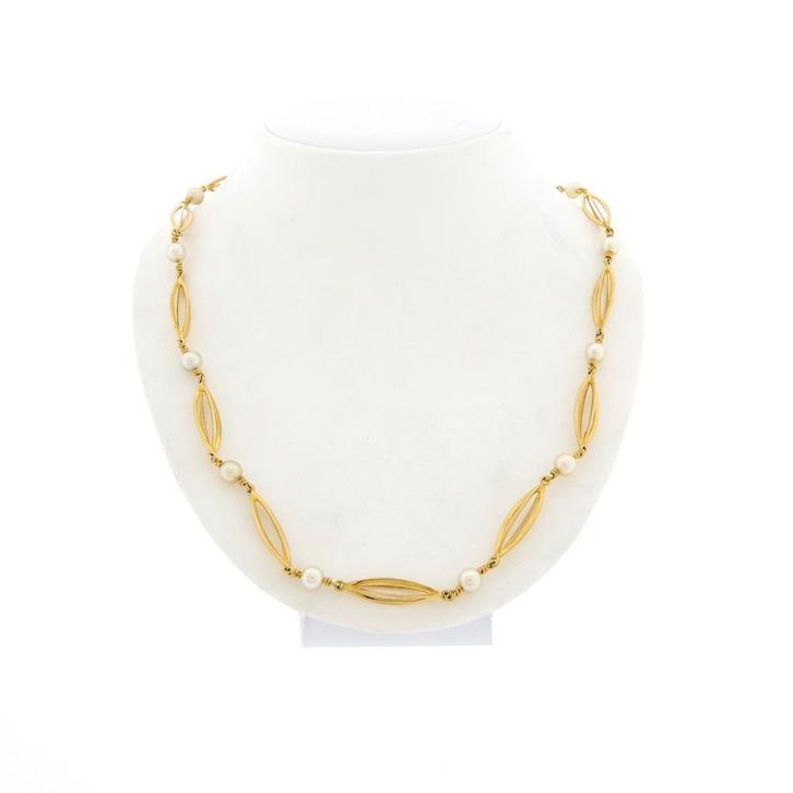 Gouden fantasie ketting met parels | 54 cm (schakelketting), Sieraden, Tassen en Uiterlijk, Kettingen, Overige kleuren, Gebruikt