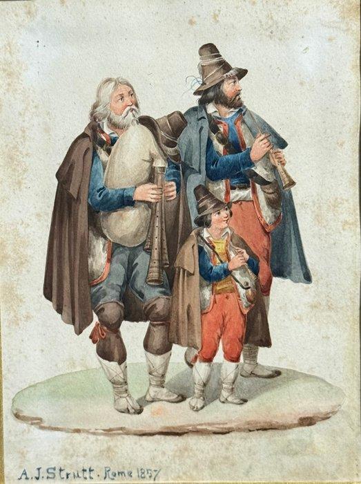 Arthur John Strutt (1819-1888) - Zampognari, Antiek en Kunst, Kunst | Schilderijen | Klassiek