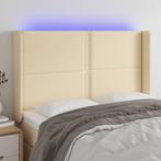 vidaXL Hoofdbord LED 147x16x118/128 cm stof crèmekleurig, Verzenden, Nieuw, Crème, Stof
