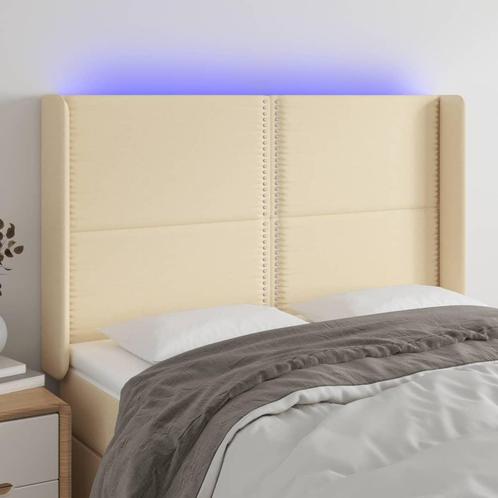 vidaXL Hoofdbord LED 147x16x118/128 cm stof crèmekleurig, Huis en Inrichting, Slaapkamer | Bedden, Crème, Nieuw, Stof, Verzenden