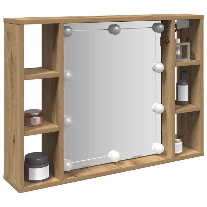 vidaXL Spiegelkast met LED 76x15x55 cm bewerkt hout, Huis en Inrichting, Kasten | Overige, Nieuw, Verzenden