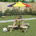 vidaXL Picknicktafel voor 4 kinderen met parasol rond, Tuin en Terras, Verzenden, Nieuw, Hout