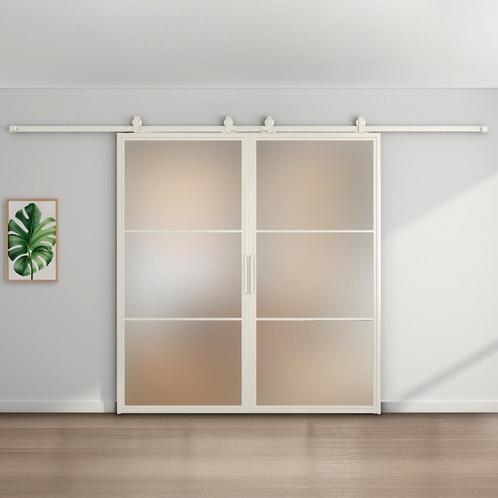 Dubbele stalen schuifdeur - 3 Vlaks - Wit - Mat glas, Doe-het-zelf en Verbouw, Kozijnen en Schuifpuien, Inclusief glas, Nieuw
