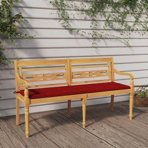 vidaXL Bankje Batavia met rood kussen 150 cm massief, Tuin en Terras, Tuinbanken, Nieuw, Teakhout, Verzenden