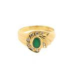 19,2 Krt. Gouden ring met smaragd en zirconia, 18 tot 19, Gebruikt, Overige kleuren, Ophalen of Verzenden