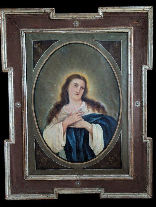 Spaanse school (XIX) - Antiguo oleo sobre lienzo - Virgen, Antiek en Kunst, Kunst | Niet-Westerse kunst