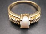 Ring - 14 karaat Geel goud, Opaal 12 Diamant Baguette, Nieuw