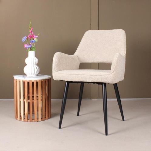 Eetkamerstoel met armleuning  Boucle Taupe & Beige -, Huis en Inrichting, Stoelen, Nieuw, Ophalen of Verzenden