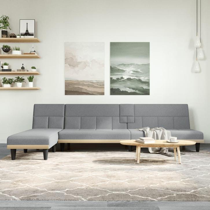 vidaXL Slaapbank L-vormig 255x140x70 cm stof lichtgrijs, Huis en Inrichting, Banken | Bankstellen, Nieuw, Minder dan 150 cm, Stof