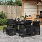 vidaXL 9-delige Tuinset poly rattan zwart, Nieuw, 8 zitplaatsen, Tuinset, Verzenden