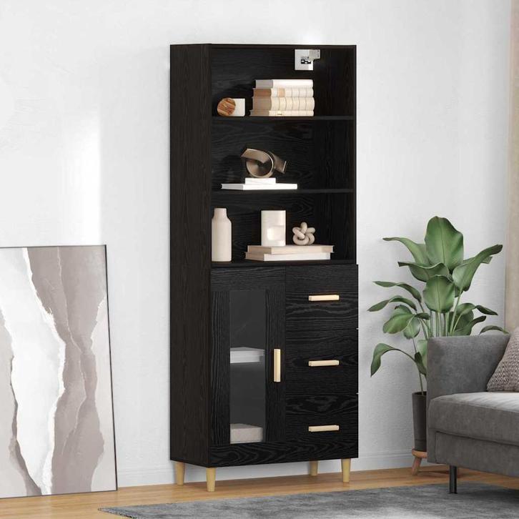 vidaXL Highboard 2 stuks Zwart Eiken 69,5 x 34 x 180 cm, Huis en Inrichting, Kasten | Buffetkasten, Nieuw, Minder dan 50 cm, Overige houtsoorten