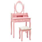 vidaXL Kaptafelset met kruk 75x69x140 cm paulowniahout roze, Huis en Inrichting, Tafels | Kaptafels, Verzenden, Nieuw