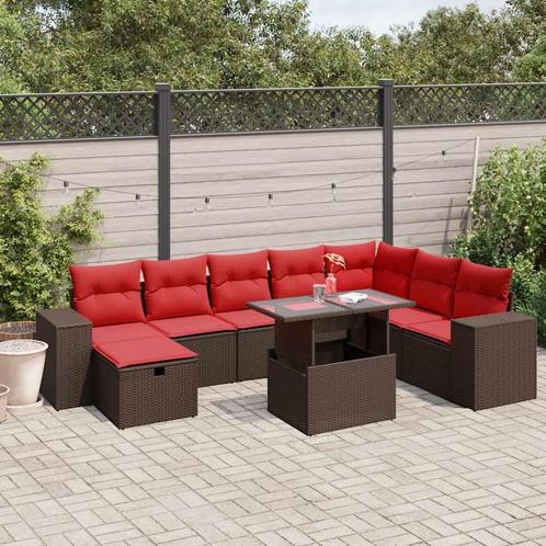 vidaXL 9-delige tuinbankset met kussens, bruin polyrotan, Tuin en Terras, Tuinsets en Loungesets, Nieuw, Rotan, Verzenden