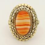 Ring - 14 karaat Geel goud - Agaat, Sieraden, Tassen en Uiterlijk, Ringen, Nieuw