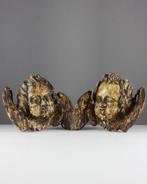 sculptuur, Baroque Cherub / Putti Heads – Pair - 17-18th