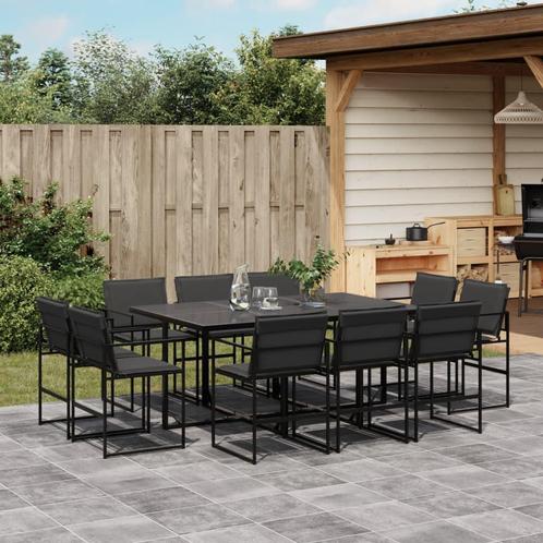 vidaXL 11-delige Tuinset met kussens textileen zwart, Tuin en Terras, Tuinsets en Loungesets, Tuinset, Nieuw, Meer dan 8 zitplaatsen