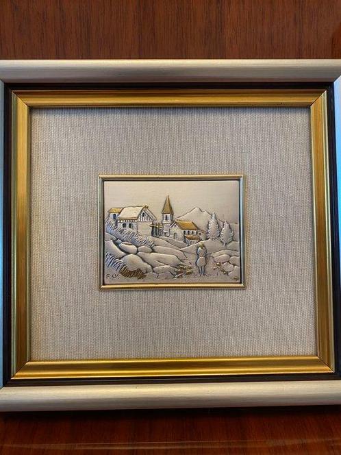 Pangallo Bruno - Paesaggio (bassorilievo inciso a mano), Antiek en Kunst, Antiek | Goud en Zilver