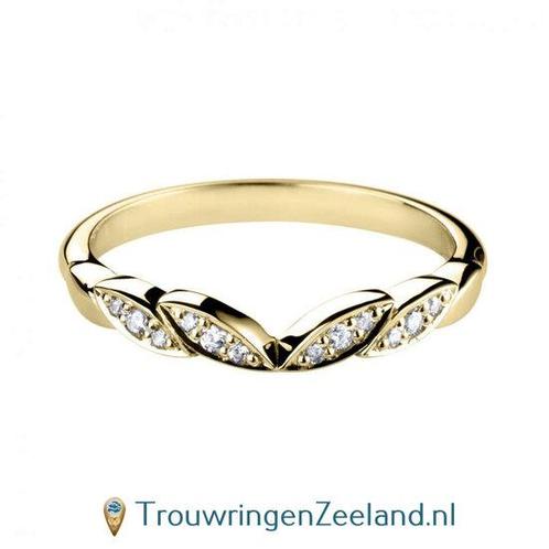 Aanschuifring in 9/18 karaat geelgoud V-vorm met 12 diama..., Sieraden, Tassen en Uiterlijk, Ringen, Verzenden