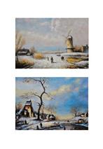 V. Brent (XX) - Paesaggi invernali olandesi, Antiek en Kunst