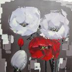 Olieverf schilderij rode-witte bloemen F2838, Huis en Inrichting, Woonaccessoires | Schilderijen, Tekeningen en Foto's, Nieuw