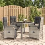 vidaXL 5-delige Tuinset met kussens poly rattan grijs, Verzenden, Nieuw, Rotan, Tuinset