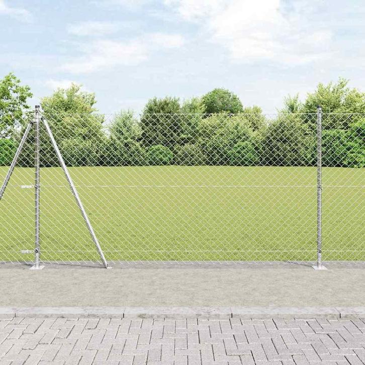 vidaXL Ketenlink Hek met Palen Zilver 1.2 x 25 m Staal, Tuin en Terras, Schuttingen, Nieuw, IJzer, Verzenden