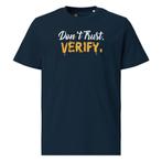 Bitcoin t-shirt - Don`t Trust Verify- 100% Biologisch Katoen, Nieuw, Blauw, Store of Value, Korte mouw