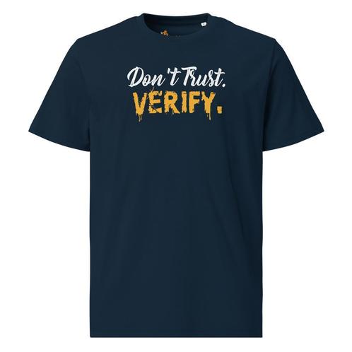 Bitcoin t-shirt - Don`t Trust Verify- 100% Biologisch Katoen, Kleding | Dames, T-shirts, Korte mouw, Blauw, Nieuw, Verzenden