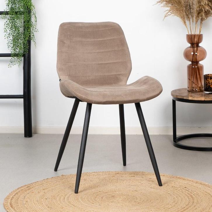 50% Korting: Velvet eetkamerstoel Toby taupe, Huis en Inrichting, Stoelen, Grijs, Zo goed als nieuw, Stof, Ophalen