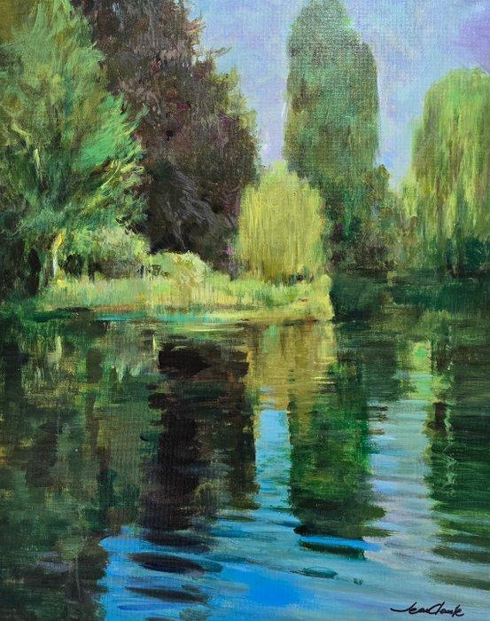 Jean Claude (XX) - Jardin sur la rivière, Antiek en Kunst, Kunst | Schilderijen | Klassiek