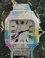 Cartier Santos - Camo Color - Large - Iced Out - Diamonds, Overige merken, Staal, Staal, Polshorloge