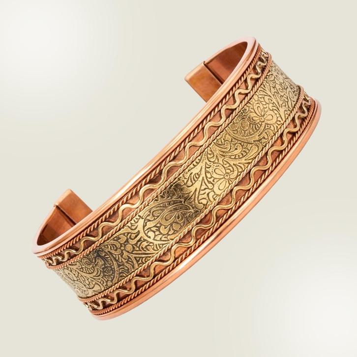 Koperen en messing klemarmband ± 7 cm breed, Sieraden, Tassen en Uiterlijk, Armbanden, Ophalen of Verzenden