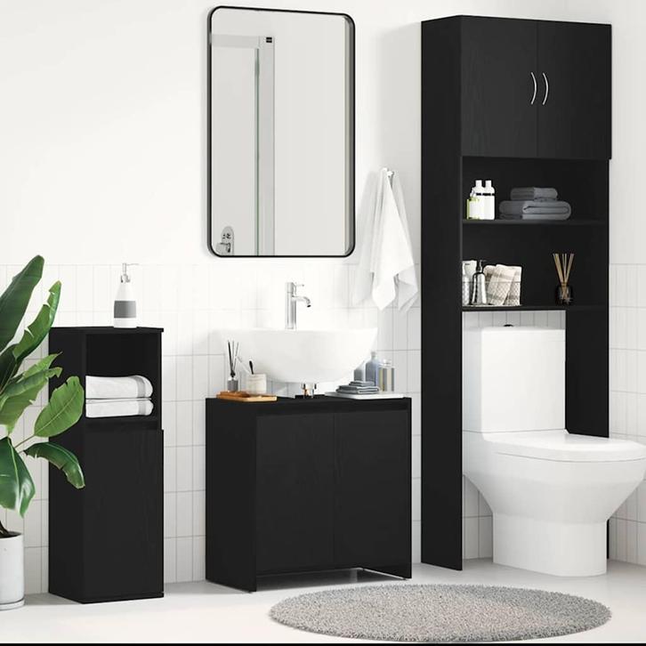 vidaXL Badkamerkast 60x33x60 cm spaanplaat zwart, Huis en Inrichting, Badkamer | Badkamermeubels, Nieuw, Minder dan 100 cm, Verzenden